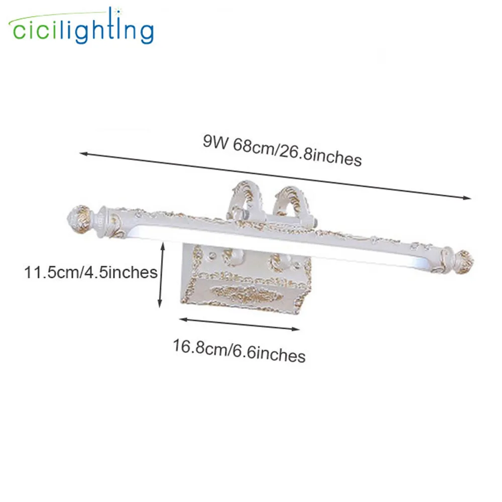 110 V-240 V 9 W 68 cm الأوروبية مرآة حمام ليد أضواء خمر الرجعية المرحاض المطبخ إضاءة الخزانة دوران تصميم الذهب الأبيض