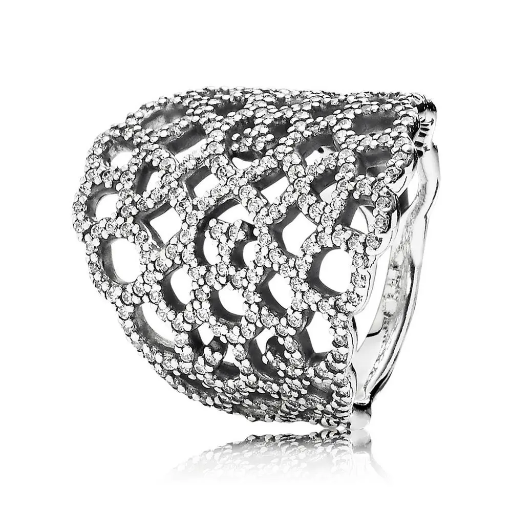 

Authentic 925 Sterling Silver Original Shimmering Lace Pandora Ring With Clear CZ For Women Charm Birthday Gift DIY Jewelry