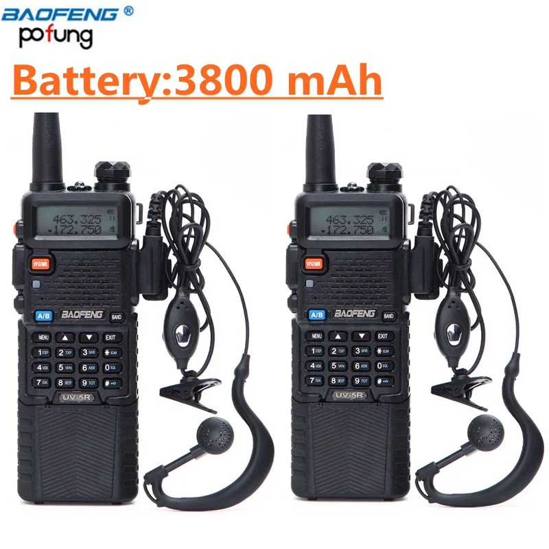 

2 Pcs Baofeng UV-5R 3800 mAh battery Walkie Talkie Dual Band Radio UHF 400-520MHz VHF 136-174MHz Two Way Radio portable CB radio
