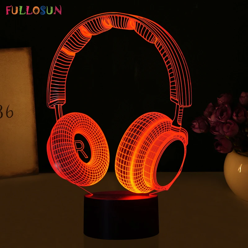 3D светодиодный USB Ночник Новинка подарочные наушники 3D декоративные огни светодиодный цветной сенсорный кнопочный Настольный светильник
