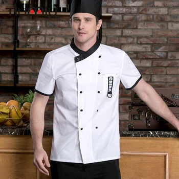 

New Chef Jacket Short Sleeves Restaurant Uniforms Double-breasted Cuisine Cook Workwear Shirt Kitchen Work Clothes Men Women