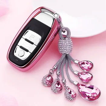 

TPU Car Key Case Auto Cover For Audi A1 A3 A4 A5 A6 A7 A8 Quattro Q3 Q5 Q7 2009~2015 Tears of the Sky Artificial Crystal Pendant