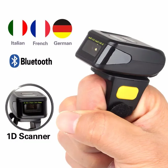 Портативный носимых кольцо сканера штриховых кодов 1d reader мини Bluetooth сканер 360ma батареи