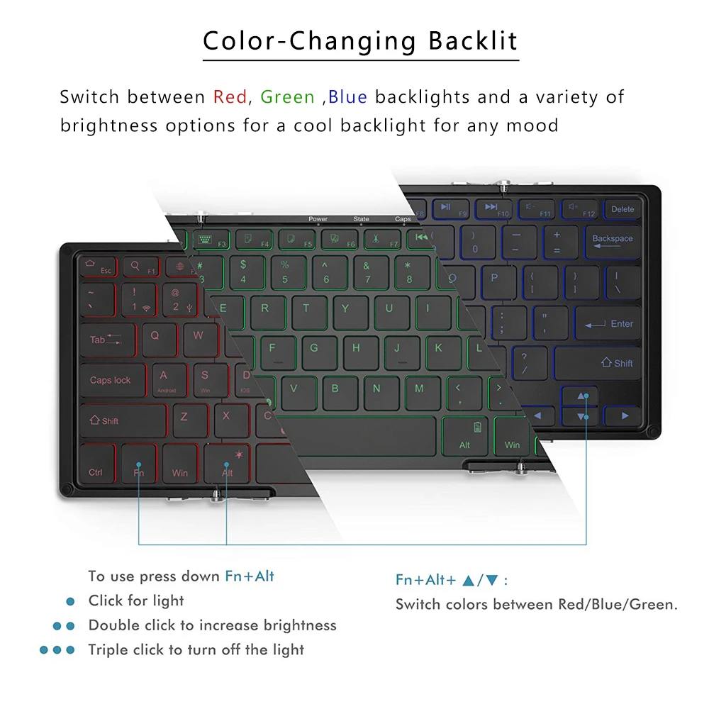  AVATTO Aluminum alloy Portable Folding Bluetooth Keyboard BT wireless Backlit mini Tablet Keyboard 