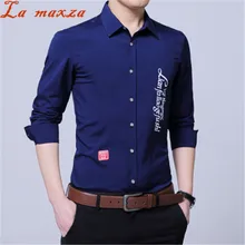 Мужская одежда зима длинный рукав большой размер письмо Мужская рубашка корейский бизнес стиль молодых мужчин s повседневные рубашки