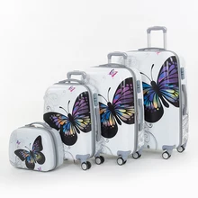Wholesale!14 20 24 28inches pc butterfly travel luggage sets,4 pieces universal wheels trolley luggage sets for women
