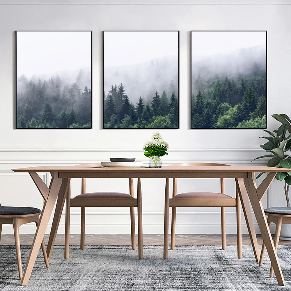

Canvas Print Painting Abstract Landscape Cloud Mountain Dense Forest Nordic Style Wall Art Picture For Home Decoration Unframed