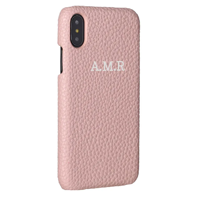 Персонализация под заказ галька зернистая кожа роскошное Золотое первоначальное имя для iPhone 11 Pro X XR XS Max 6S 7 7Plus 8 8Plus чехол для телефона - Цвет: Silver-Pink Leather
