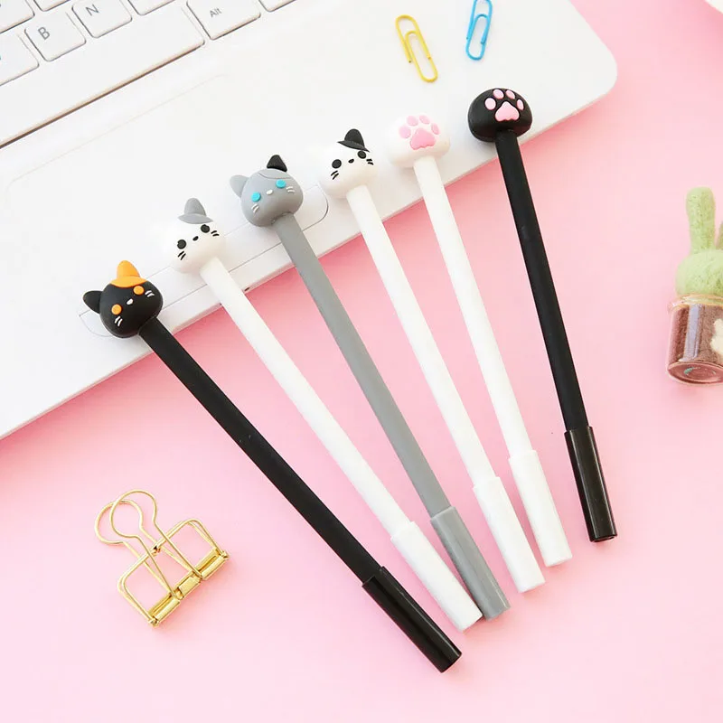 

1 Pc 0.5mm Cute Cat Gel Pen Papelaria Cartoon Kawaii School Supplies Student Stationery Black Ink Pen