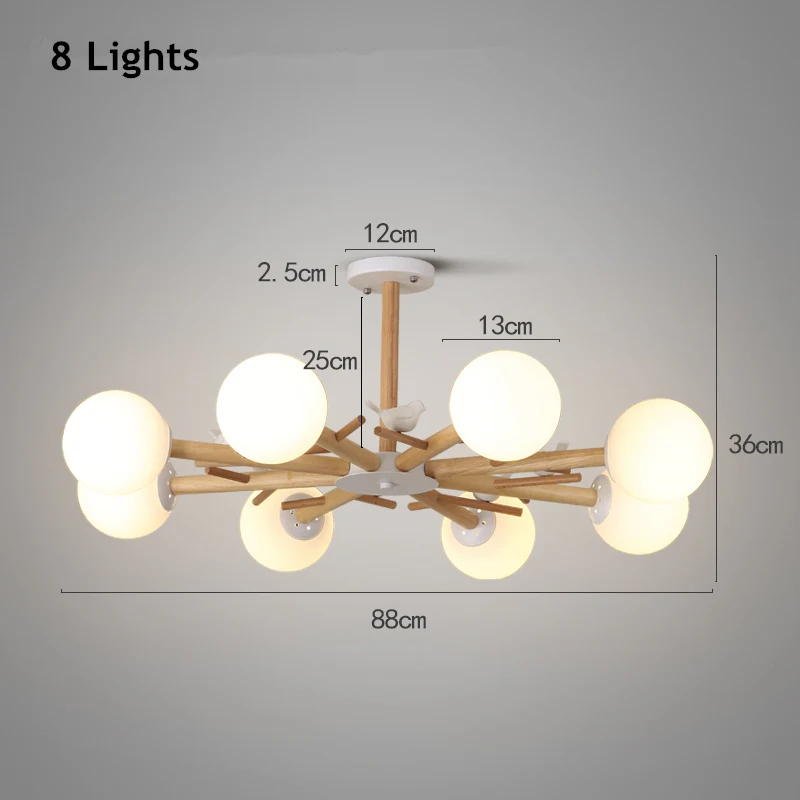 TRAZOS скандинавские стеклянные деревянные люстры для гостиной кафе промышленный блеск plafonnier Минималистичная Люстра для спальни освещение - Lampshade Color: 8 lights