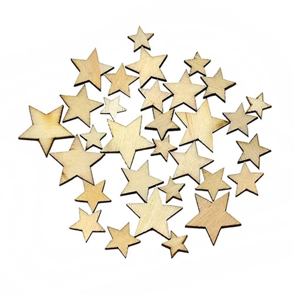 

100Pcs Mixed Star Shape Wooden Buttons DIY Scrapbook Craft Decor Button Gift
