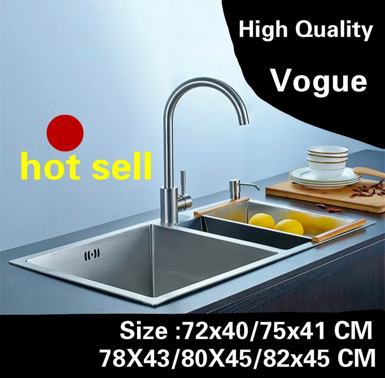 

Free shipping Apartment kitchen manual sink double groove 304 stainless steel large hot sell 72x40/75x41/78X43/80X45/82x45 CM