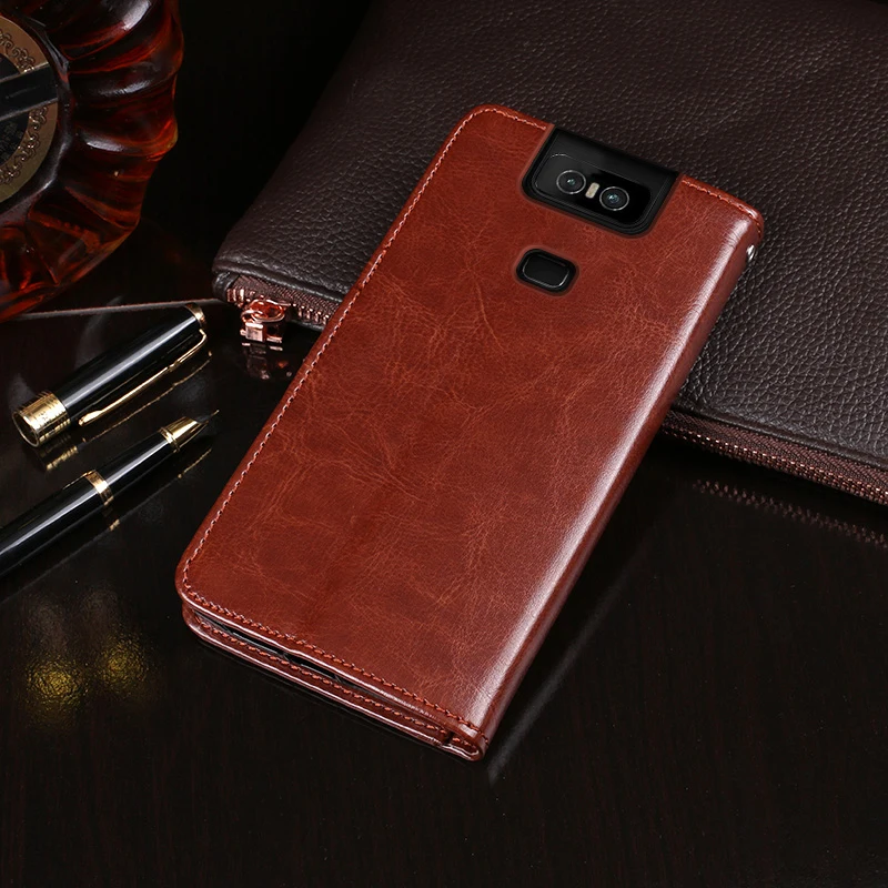 Чехол бумажник для Asus ZenFone 6 кожаный чехол книжка в деловом стиле телефона ZS630KL