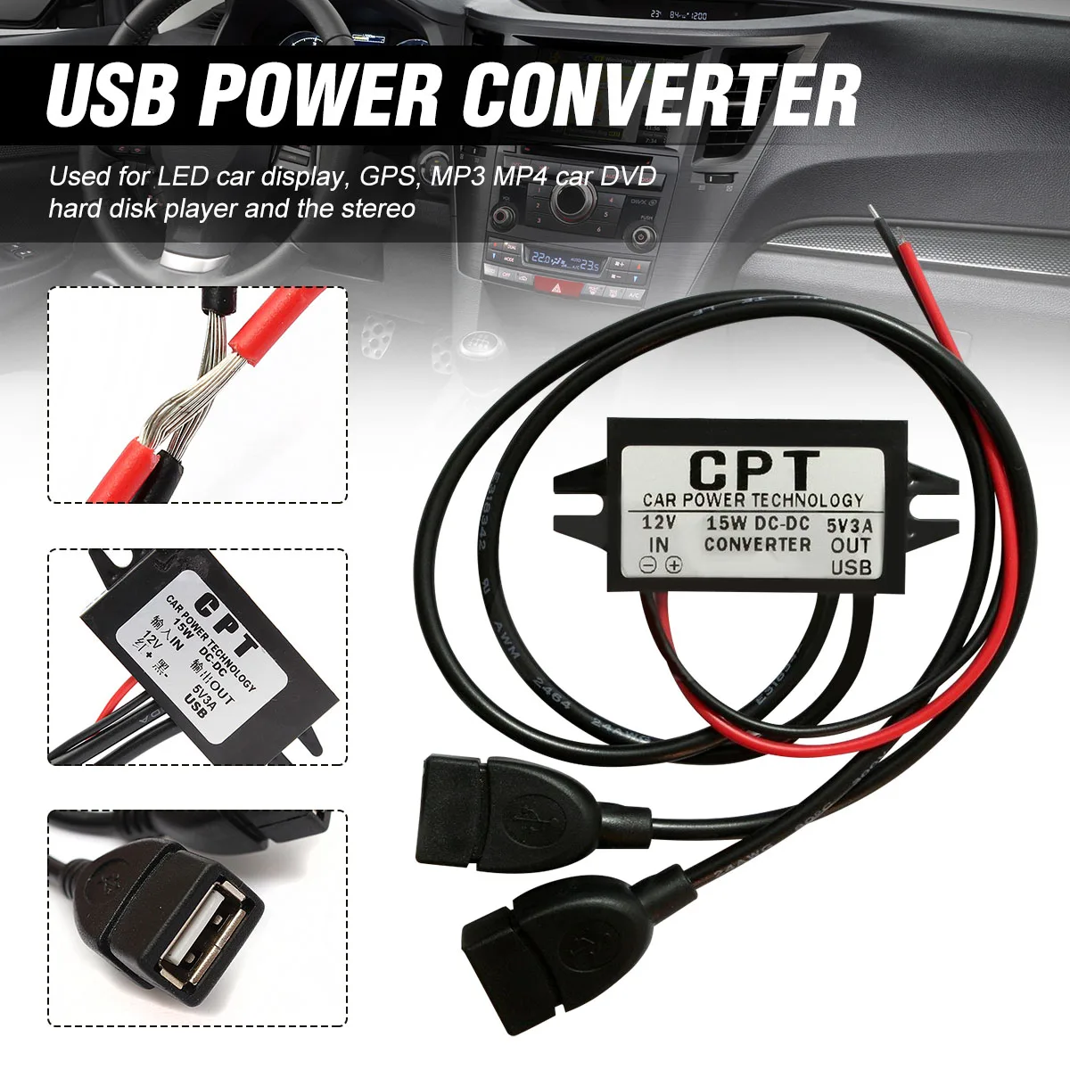Двойной автомобильный преобразователь с 2 USB портами модуль 12 В 5 3 А 15 Вт