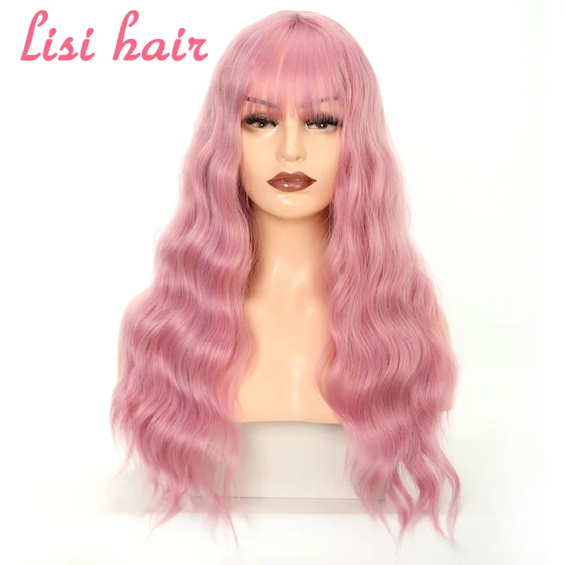 

LISI HAIR Long Wave Bangs Black Brown 10 Colors Available Wigs For Women Synthetic Hair High Temperature Fiber