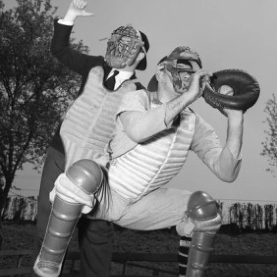 Two baseball players in back yard Poster Print (24 x 36) | Дом и сад