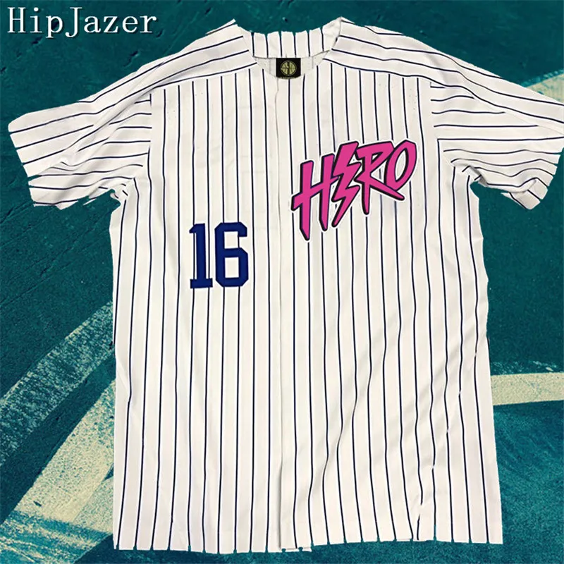 new Design HIPJazer Street jerseys Hero Men baseball Jerseys hiphop baseball stripe shirt tops Black and white color
