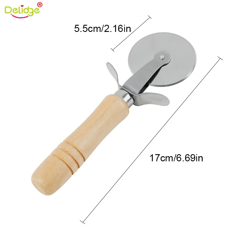Delidge 1 pc Round Pizza Cutter Stainless Steel With Wooden Handle Pizza Knife Cutter Pastry Pasta Dough kitchen Baking Tools