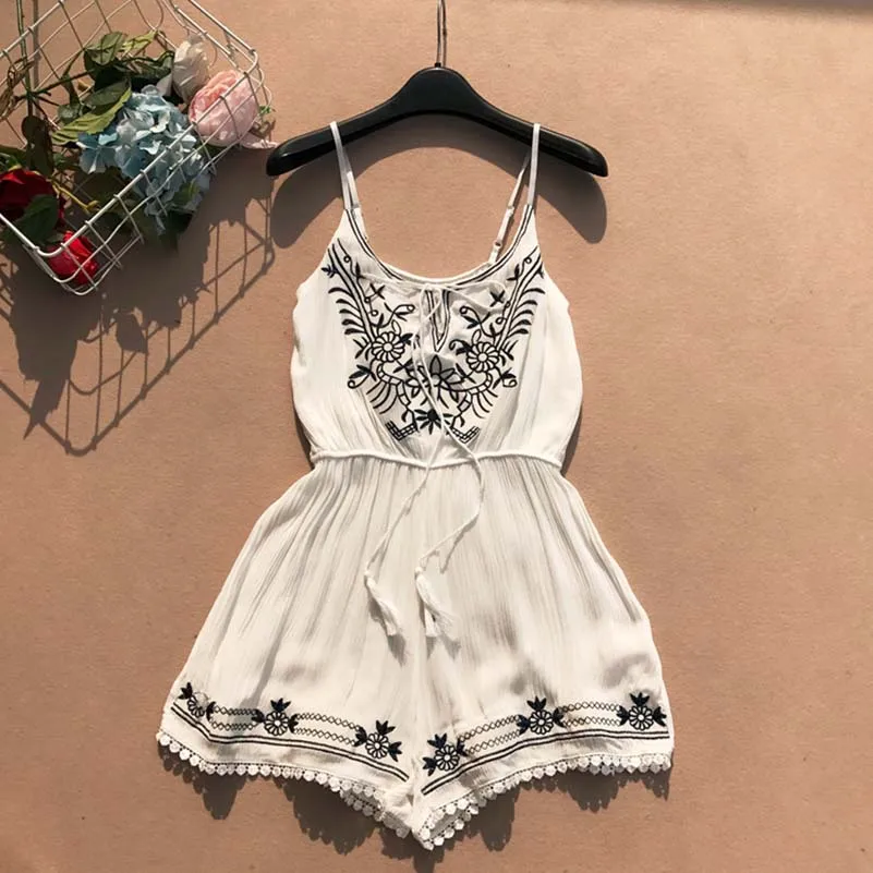 2019 Summer Clothes Women Fashion Sexy V-neck Embroidery Jumpsuit Female Lace-up Wide Legs Bodysuit Beach Style Womens Rompers 2019 Summer Clothes Women Fashion Sexy V-neck Embroidery Jumpsuit Female Lace-up Wide Legs Bodysuit Beach Style Womens Rompers
