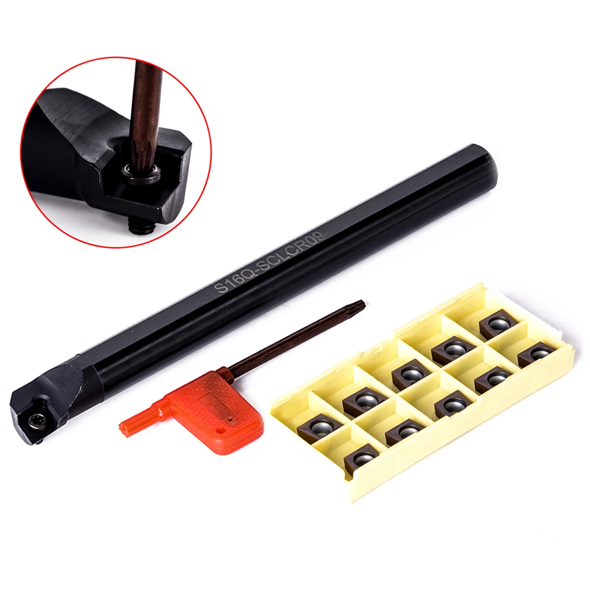 1pc S16Q-SCLCR09 Boring Bar 16mm Shank Turning Tool Holder + 10pcs CCMT09T3 Steel Inserts + T15 Wrench
1pc S16Q-SCLCR09 Boring Bar 16mm Shank Turning Tool Holder + 10pcs CCMT09T3 Steel Inserts + T15 Wrench