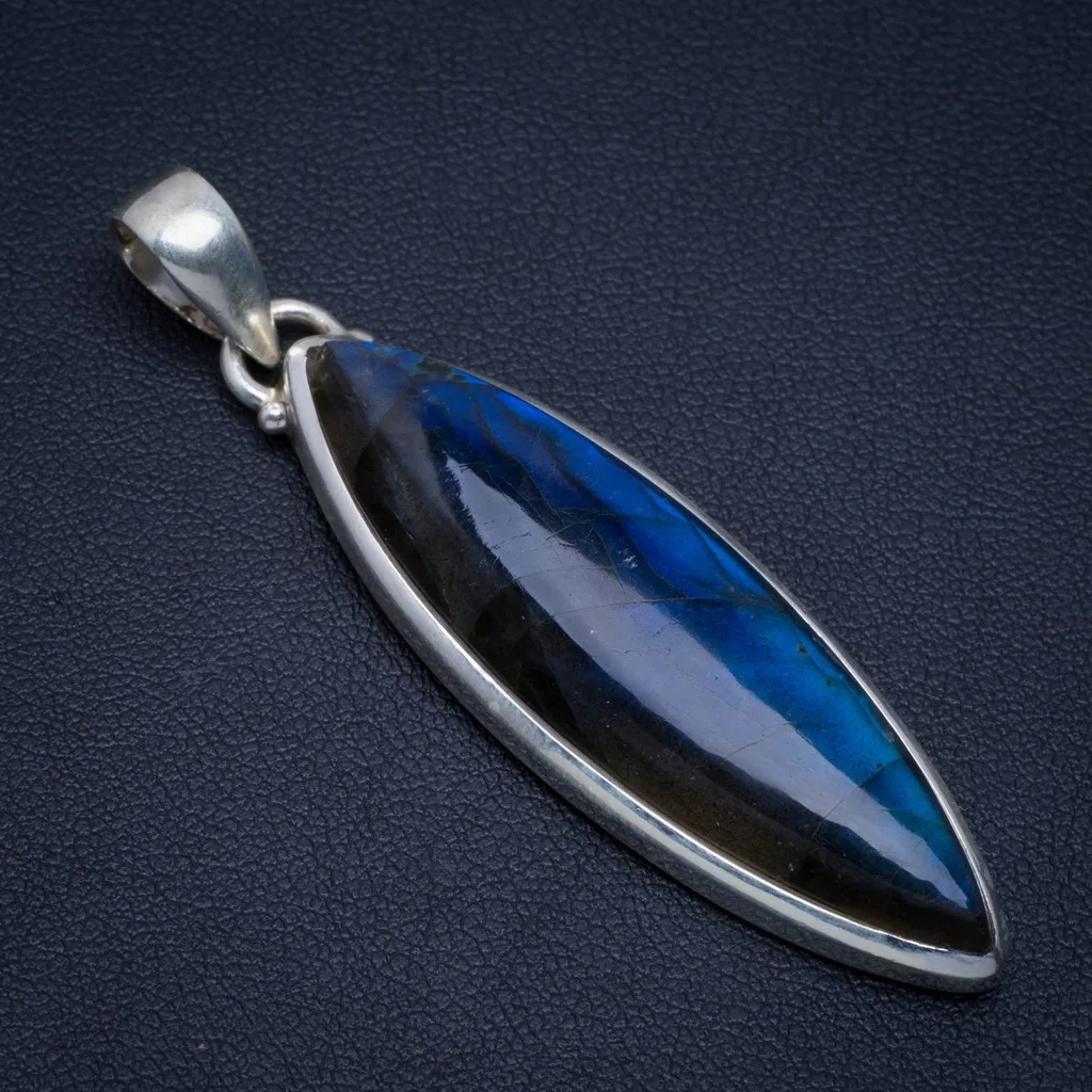 

Natural Blue Fire Labradorite Handmade Unique 925 Sterling Silver Pendant 2.5" A4700