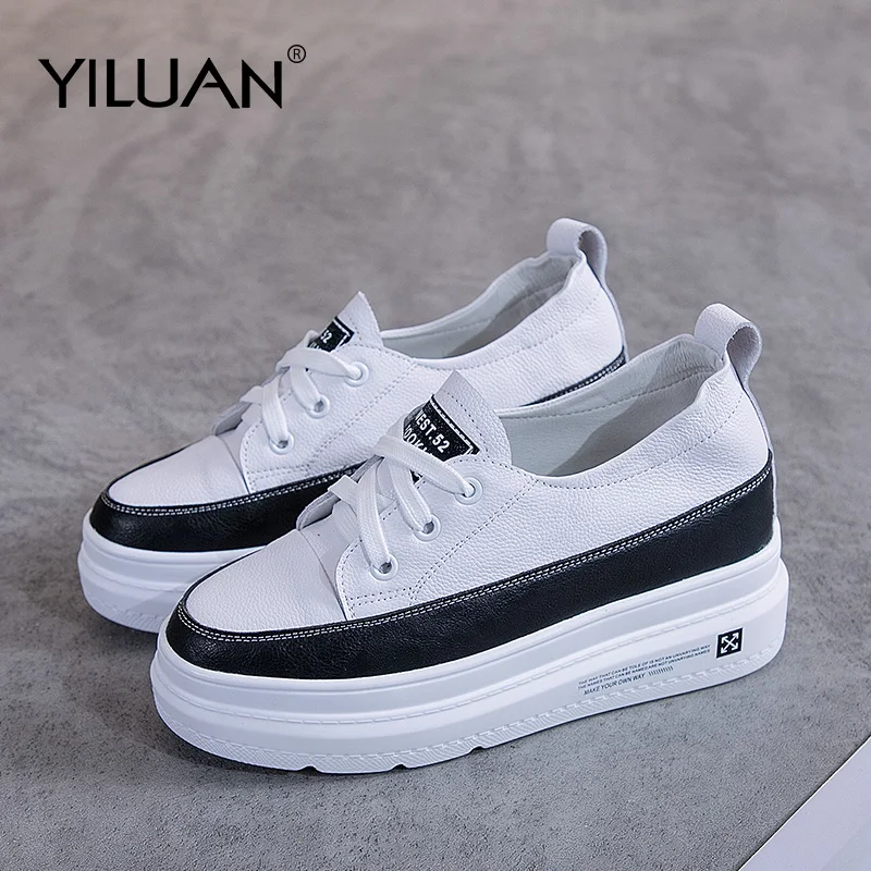 Leather shoes White Sneakers Platform women shoes Autumn Fashion Increase Casual Shoes Woman Student small size 32 33 34