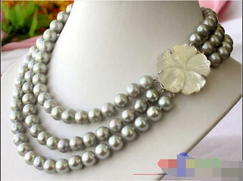 

Free shipping@@@@@ P1557 AA++3ROW 11MM GRAY WHITE FRESHWATER PEARL NECKLACE