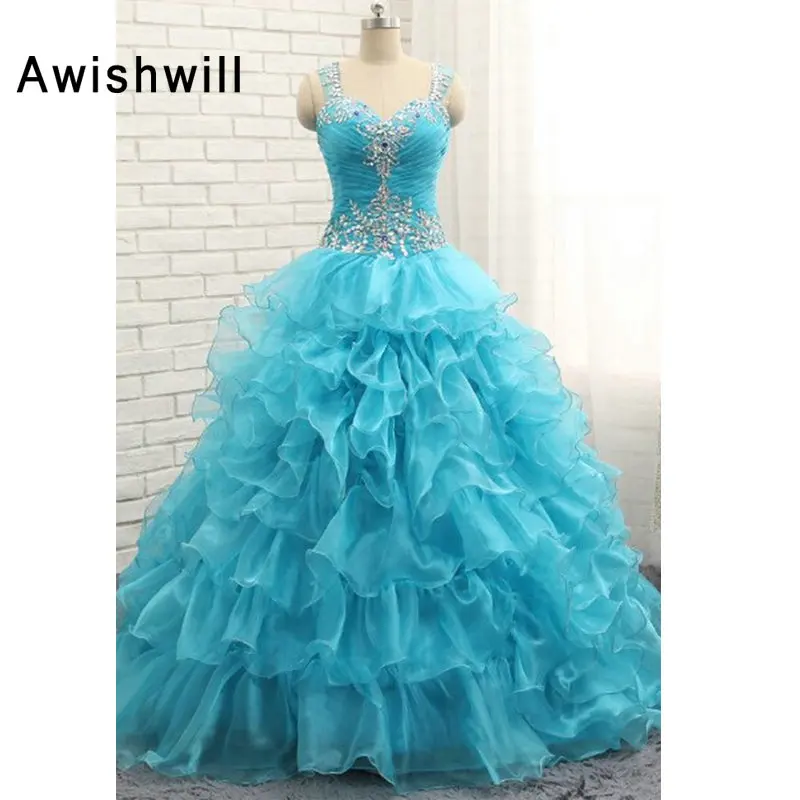 Реальные фотографии Vestidos de 15 бальное платье из органзы с бусинами и оборками 16