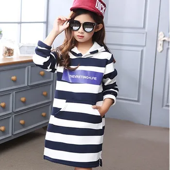 

2018 Winter Clothes New Pattern Girl Fashion Trend Leisure Stripe Long Section Thickening T-shirt