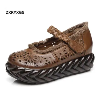 

Original Ethnic Style Embroidered Genuine Leather Shoes Woman 2019 Spring New Retro Comfort Platform Shoes Non-slip Women Shoes