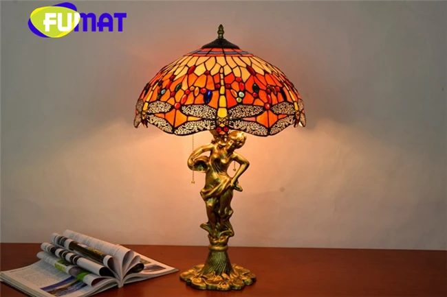 FUMAT Tiffany Европейский стиль барок настольные лампы витраж настольная лампа сплав виноград Стрекоза богиня светодиодный Роскошные Настольные светильники