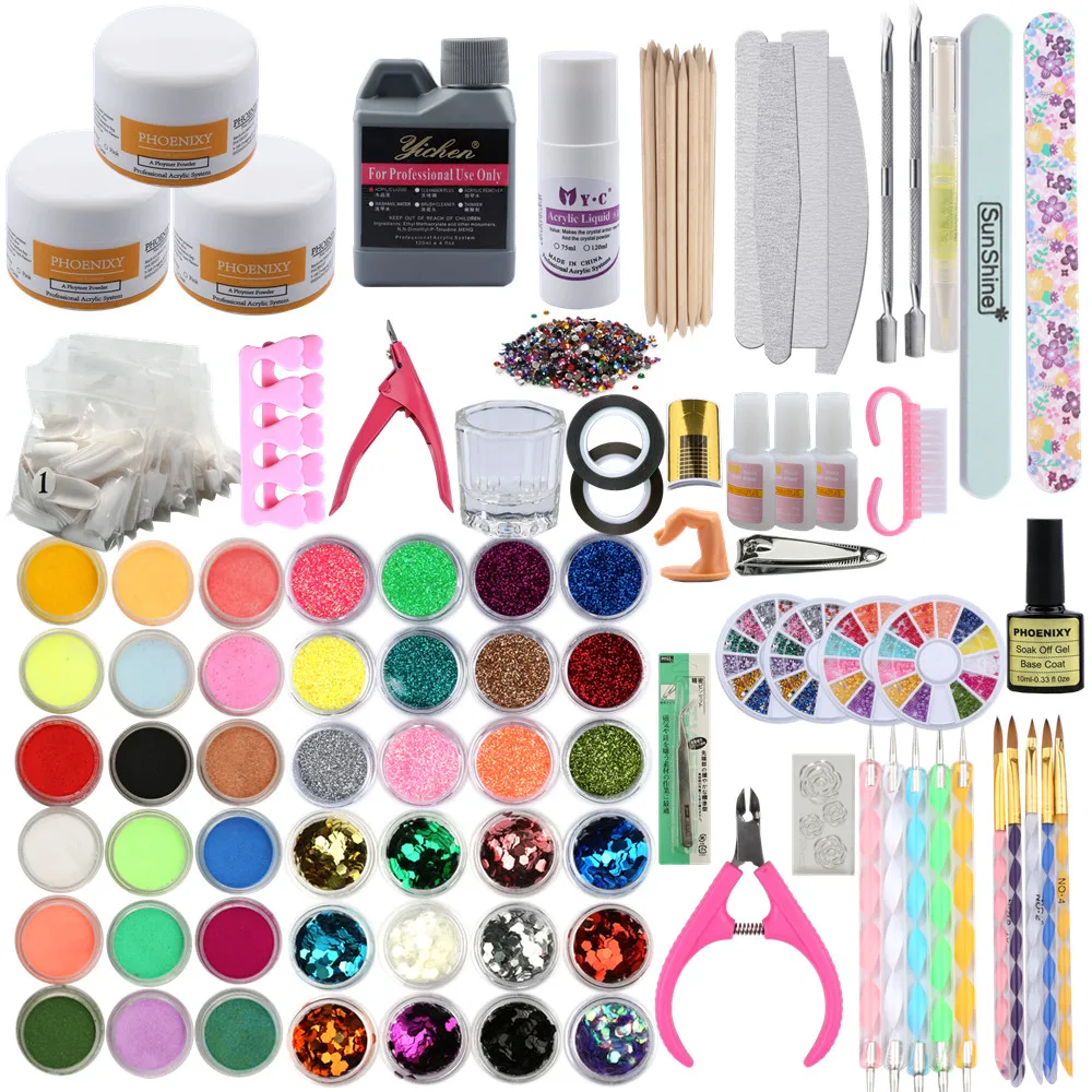 

Pro Acrylic Powder Acrylic Liquid Manicure Nail Extension Kit Acrylic Liquid Tips Cutter Glitter Rhinestones For Nail Art Set