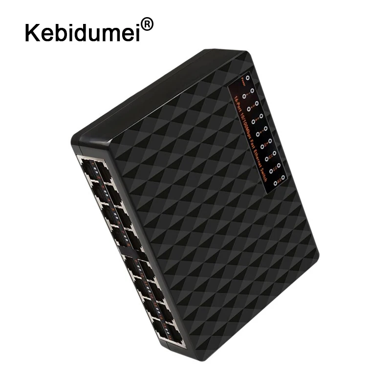 

kebidumei 16 Ports Fast Ethernet LAN RJ45 Vlan Network Switch Switcher 10/100Mbps Hub for Desktop PC with EU/US Adapter