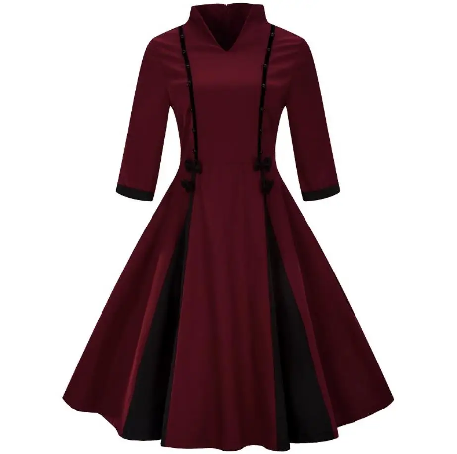 

HGTE 2018 European Hot Sale Women Dress Casual autumn and summer dress vintage midi vestidos dress happy party Big Swing Dress