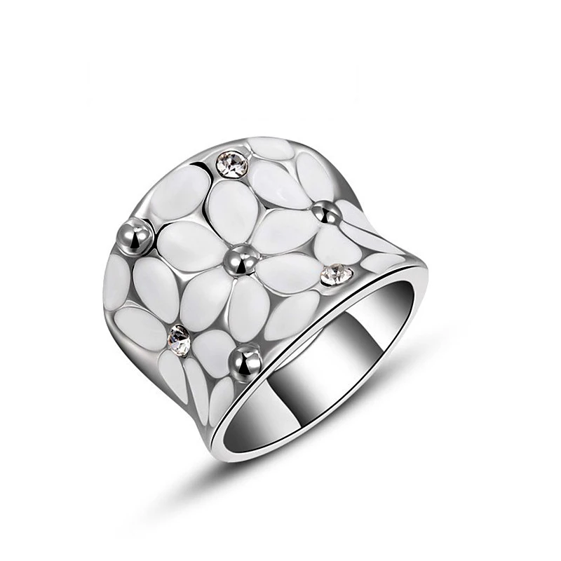 

Size 6-8 Classic Enamel White Flower Ring For Women Elegant Enamel Finger Ring Wedding Engagement Gift