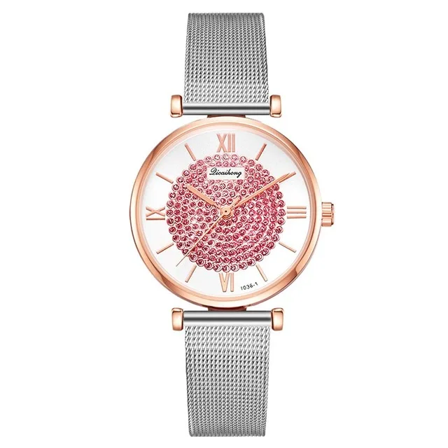 Роскошные Для женщин часы-браслет серебро со стразами из сетчатого материала кварцевые часы, модный женские наручные часы relogio feminino reloj mujer - Цвет: Красный