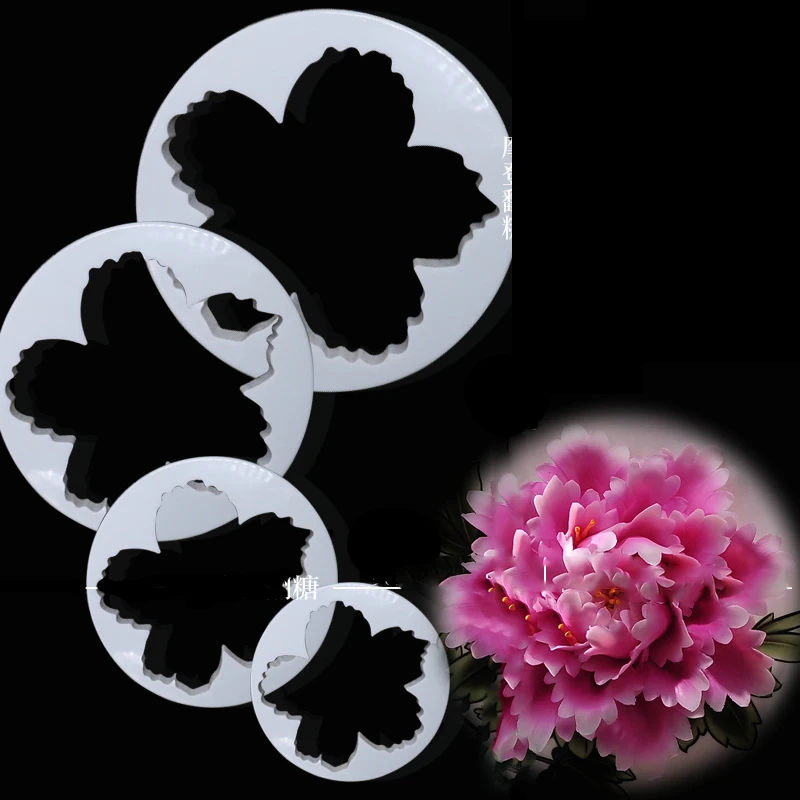 

New Arrival Sugarcraft 4Pcs Peony Flower Petal Cake Cutters Sets Peony Fondant Cutter Mould Large Peony Cutter Set Mold