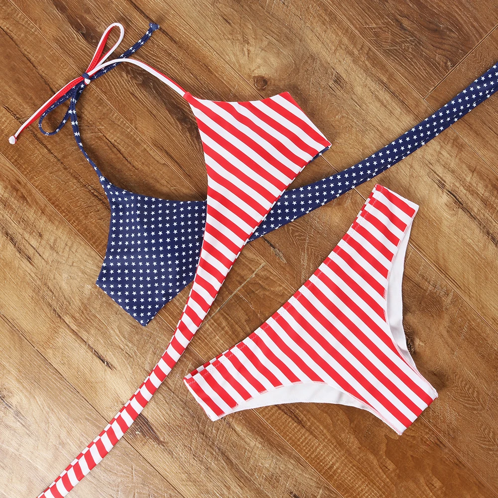 

Fashion Star Striped Pattern Bikini Set Two Pieces Swimwear Beachwear Swimming suit Women Triangle Summer Bathing Swimsuit