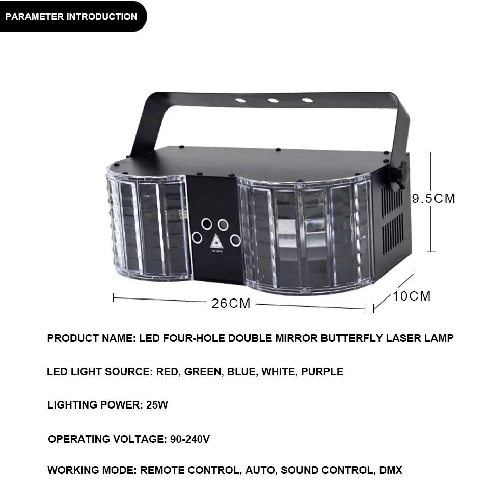 YSH LED Laser Disco Light DMX Controller DJ Party Lights Double-Mirror 4-Hole Laser Butterfly lighting for Stage Decoration