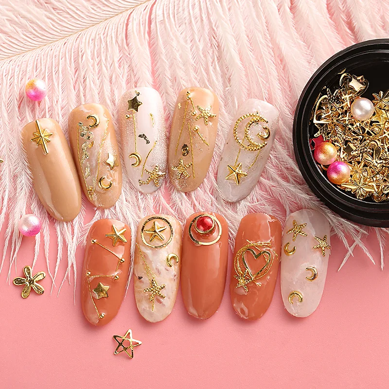 

1 Box Mixed Colorful Nails Rhinestones Gold Metal Rivet Circle Pearl Gem Manicure Accessories Nail Art Decoration Stones DIY