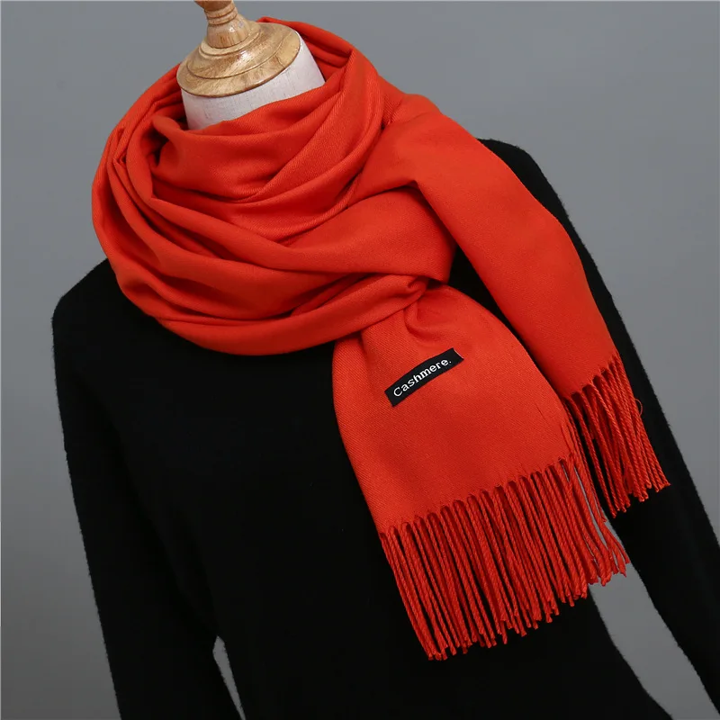 Роскошный брендовый женский шарф, модный однотонный кашемировый шарф осень-зима, женский теплый длинный шарф из пашмины, женский шарф - Цвет: 30