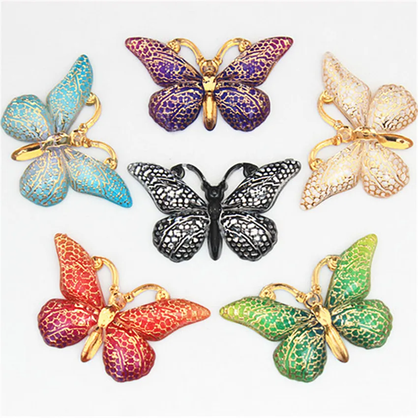 15pcs 23*38mm Resin Big Colorful Butterflies Flat Back Rhinestone Appliques DIY 1 Hole Wedding Scrapbook Accessories Craft WC556
