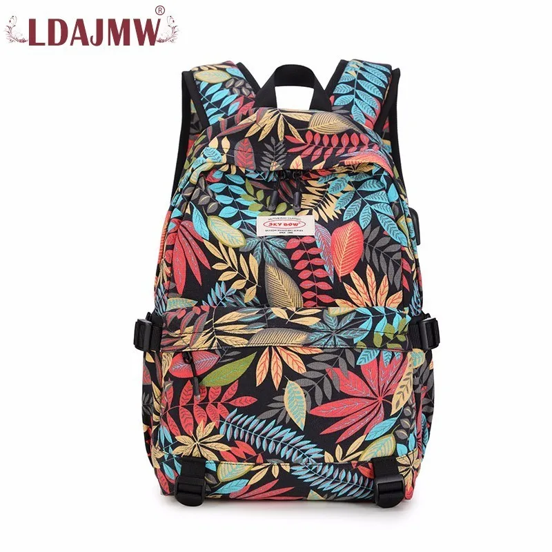 

LDAJMW New Pattern USB Charging Men Women 13inch Laptop Backpack School Student Backpack