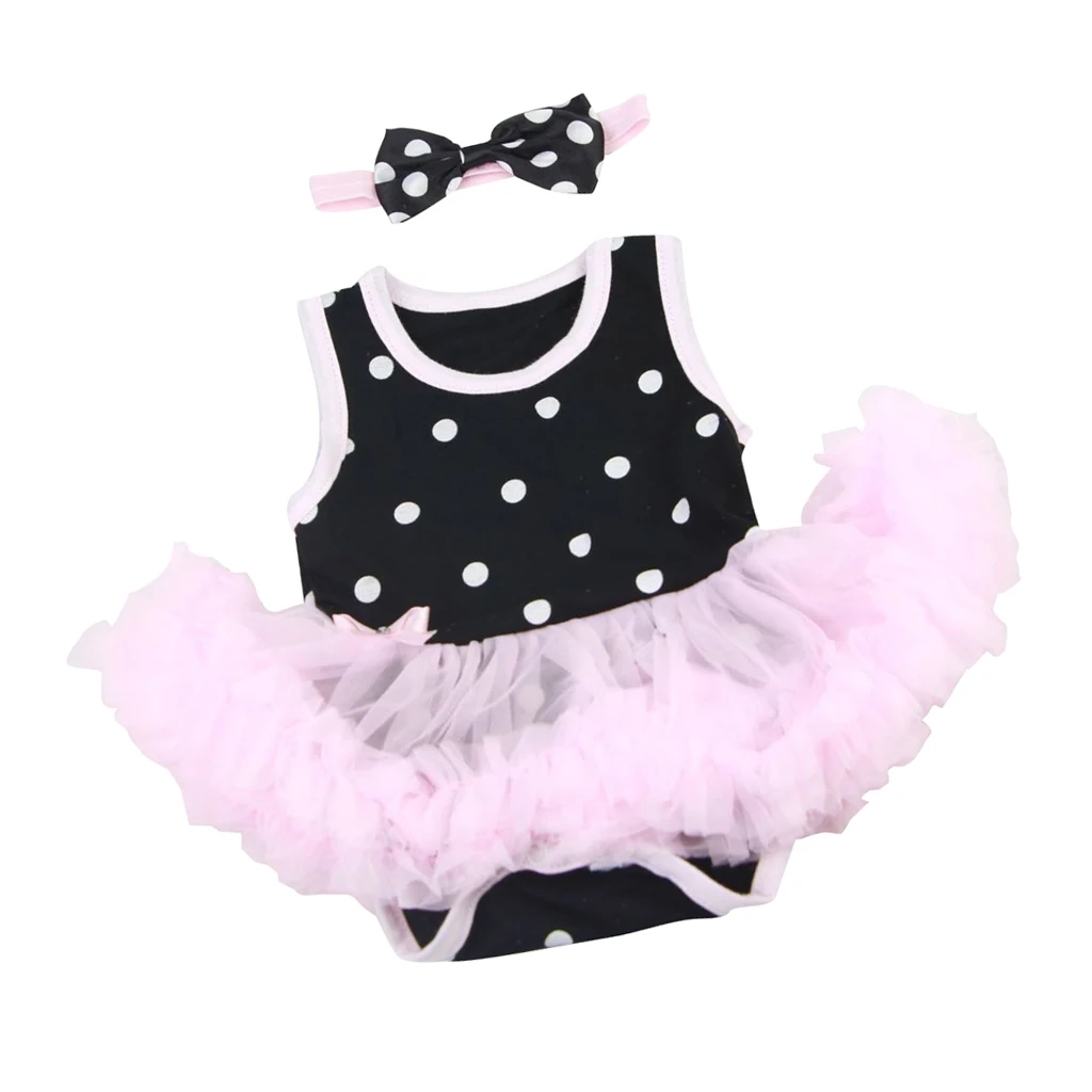 New Arivals Dotted Romper Dress Headband Clothes Set for 22''-23'' New Baby Girl Dress Up Outfit Dollfle Dolls Accessories
