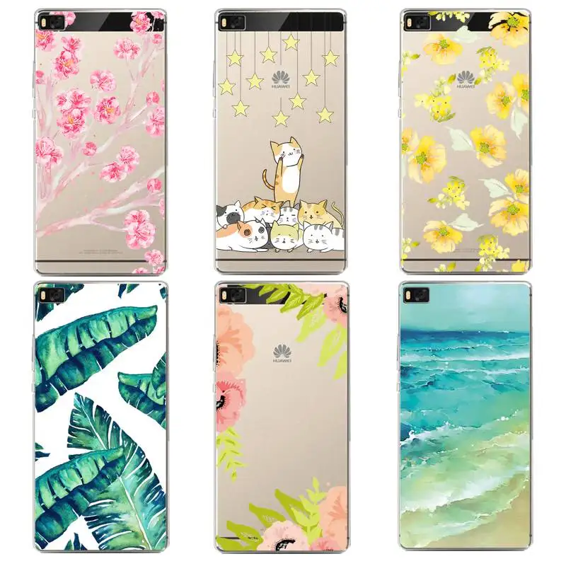 

Sea Soft Clear TPU Phone Case For huawei P10plus P8 P9lite honor 3c 4c 6a 7 8 9 5c Coque Printed Flora Shell Cover Free Shipping