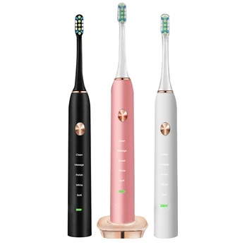 

Ultrasonic Vibration Electric Toothbrush Rechargeable 5 Optional Modes Timer 2 Replacement Heads Dental Care Tooth Cleaner