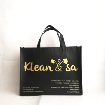 

Non Woven Tote Packaging Bag for Celebrating Festival Party Reusable Handled Gift Box Bags with Gold Logo Grocery Party Favors