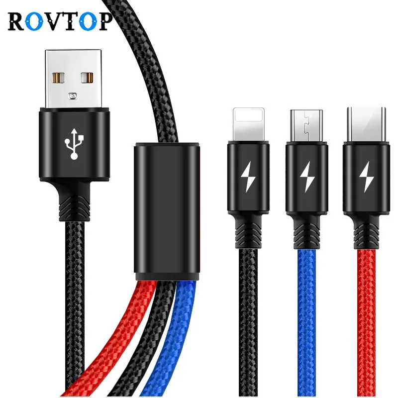 

Rovtop 3 in 1 USB Cable Extension Phone Connector Charger Cord with Micro USB Type C for Cell Phone Tablet Charging Cable