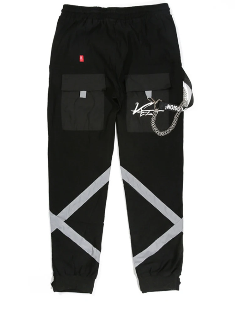 2019 Светоотражающие Брюки мужские джоггеры модные брюки-карго хип-хоп карманный эластичный пояс уличная ночь блестящие брюки США Размер s-xl