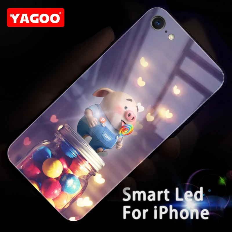 

Yagoo Smart Led Glowing Phone Case For iPhone 6 6S Plus Cases Back Cover Animal Pattern Funda Luxury Fashion Silicone Cartoon